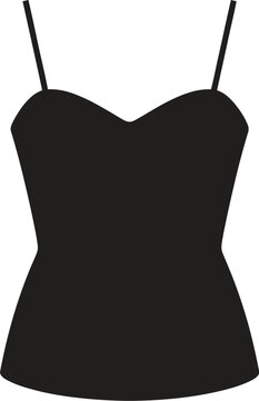 Women black sleeveless tank top camisole with thin spaghetti straps vector illustration isolated on a plain white background.