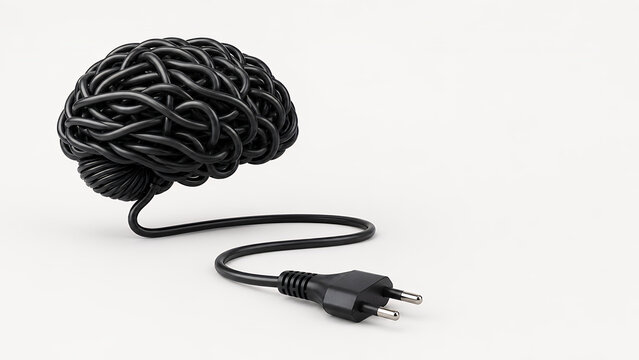 Electrical cable shaped as human brain, artificial intelligence and technology innovation concept