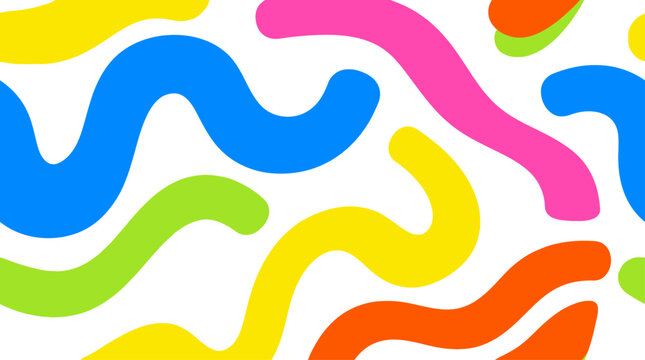 Seamless pattern background with colorful hand drawn wavy lines and abstract shapes in vibrant rainbow colors