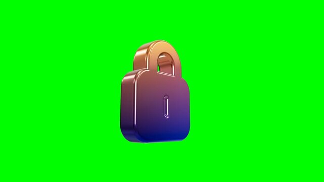 Shiny 3D padlock icon with copper to blue gradient on green screen