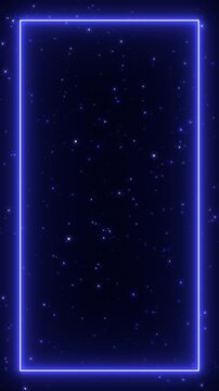 Blue Neon Frame Border with Sparkling Glitter Stars Animation, Glowing Rectangle Christmas and New Year Videos Social Media Motion Background