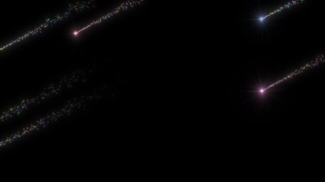 Looping CG with alpha channel featuring a massive swarm of colorful shooting stars streaking across the night sky