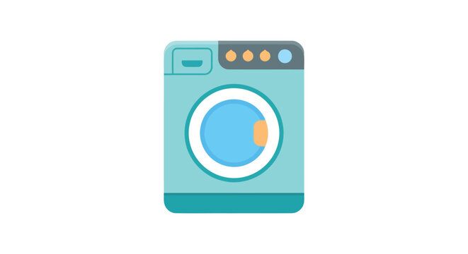 Flat vector illustration of a teal washing machine with circular door on white background