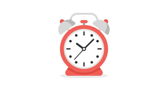 Red alarm clock with silver bells is displayed on a white background