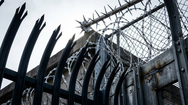 Fortified Perimeter Security Fence with Razor Wire Protection