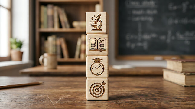 Person placing wooden block with esg text and icons