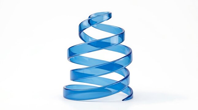 Abstract blue transparent spiral sculpture on a white background.