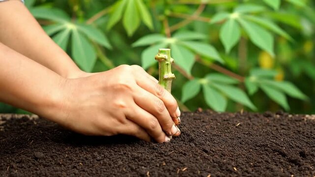 Cassava stem cutting for vegetative propagation in a nursery setting