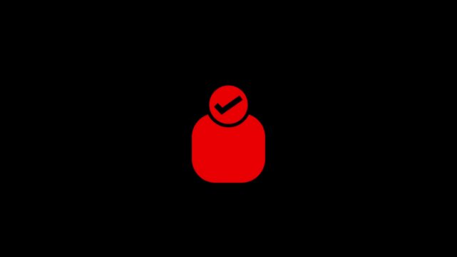 Minimalist red user profile with animated checkmark for ui and digital identity verified account