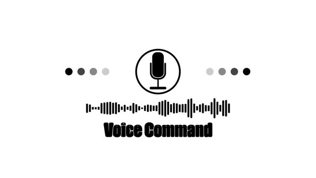 Voice command interface animation with sound waveform and microphone for smart technology and ai applications