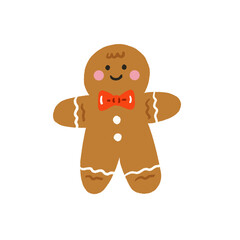 Obraz premium Cute gingerbread man with red bow tie illustration PNG clipart isolated on transparent background