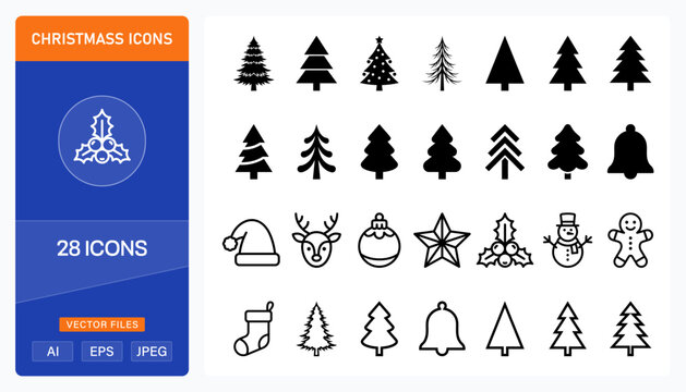 Charming collection of christmas icons trees bells stars and festive holiday decorations for seasonal designs