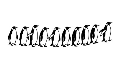 Fototapeta premium Emperor Penguins Marching Across Antarctic Ice Vector Illustration