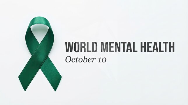 World mental health day awareness ribbon with text on a light gray background