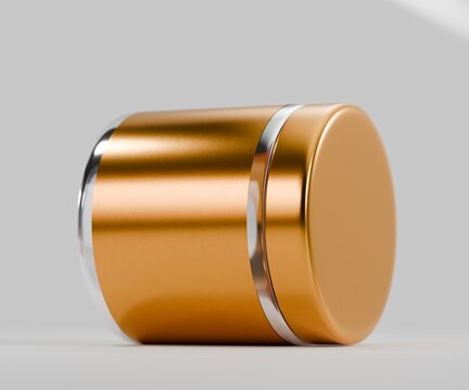 3d tub container mockups with gold labels, on white background