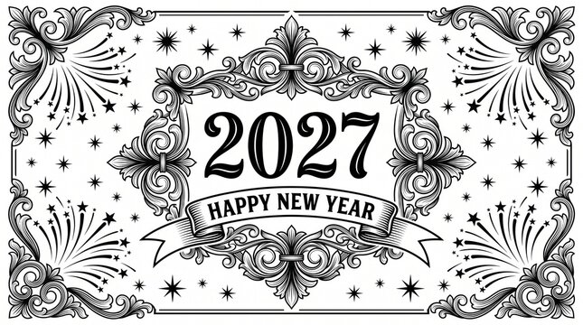 Vintage happy new year 2027 greeting card design