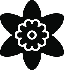 Obraz premium Stylized floral silhouette with six broad petals and gear-like center, bold black decorative flower design, minimalist geometric emblem art
