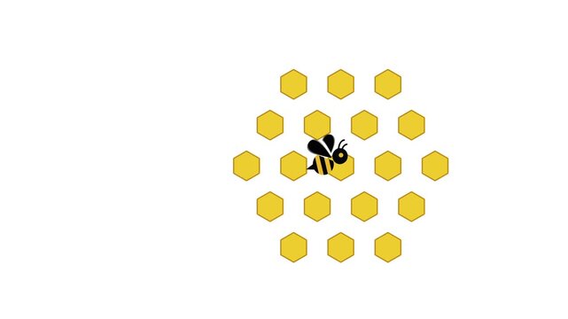 A stylized bee hovers beside a honeycomb field and triggers a hexagonal ripple across neighboring cells, creating a clean animated background for beekeeping, branding, nature tech, and presentations.