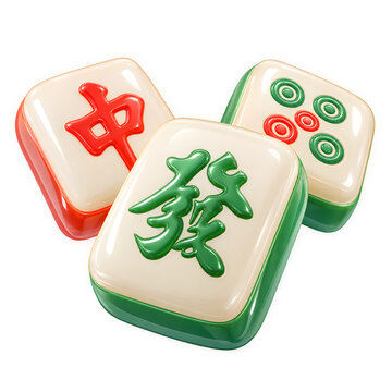 classic chinese mahjong tiles 3d illustration isolated on white transparent background png