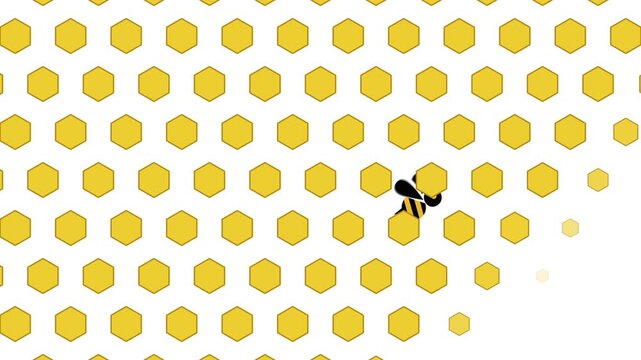 A stylized bee triggers a honeycomb transition as hexagon cells expand to cover the frame, then retract to reveal the scene again, creating a practical animated overlay for nature and video editing.