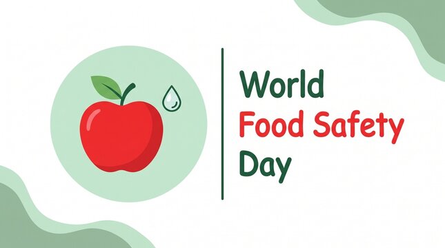 World Food Safety Day banner with red apple icon, healthy nutrition concept illustration, clean flat design for global health awareness