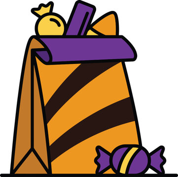 Halloween Treat Paper Bag with Wrapped Candy and Sweets