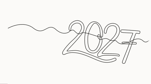 Self drawing animation one continuous line draw, Continuous line drawing of two thousand twenty seven year on white background for holiday branding.