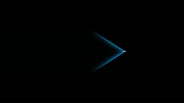 Luminous Cyan Light Beam Forming an Arrowhead on Black Background