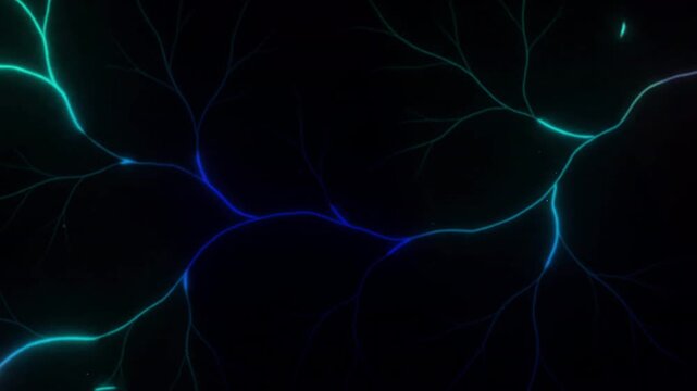 Light passes through a blue particle cloud on a plain basic background, revealing abstract texture and technology forms hidden within drifting geometric dust