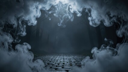 Obraz premium ethereal smoky fog landscape with negative space for halloween marketing and dramatic advertisement copy