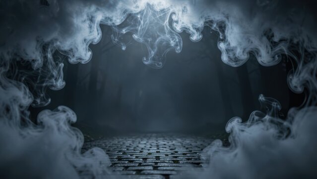 ethereal smoky fog landscape with negative space for halloween marketing and dramatic advertisement copy