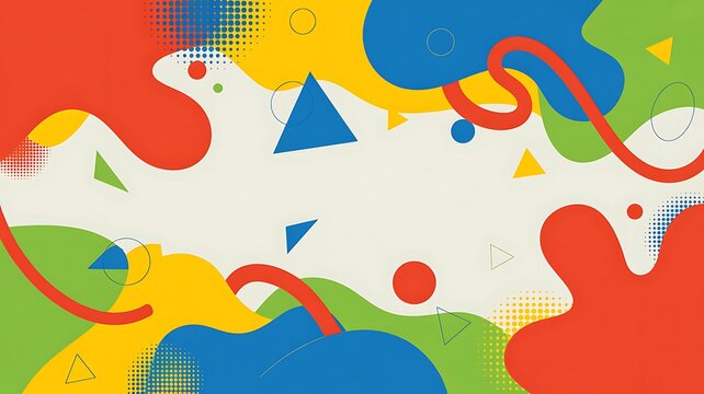 Abstract colorful vector background with playful organic shapes, halftone dots, spirals and bright geometric forms. Modern creative banner composition 