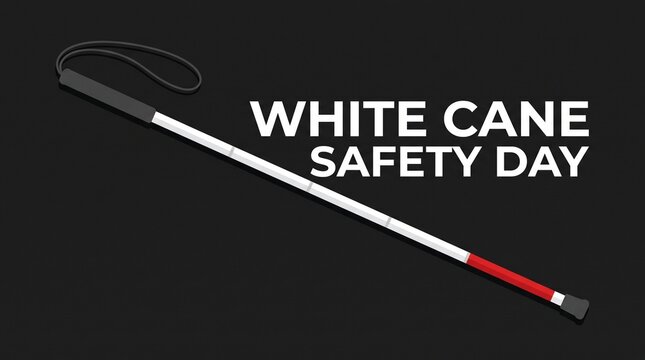 White Cane Safety Day concept, mobility tool for blind and visually impaired people, accessibility awareness banner on black background
