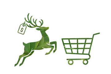 Four green leaf reindeers flying together for eco Christmas © amornme