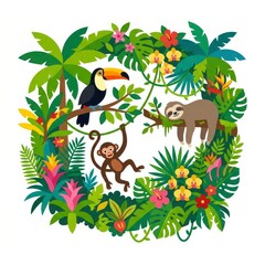 Fototapeta premium Jungle animals and plants illustration