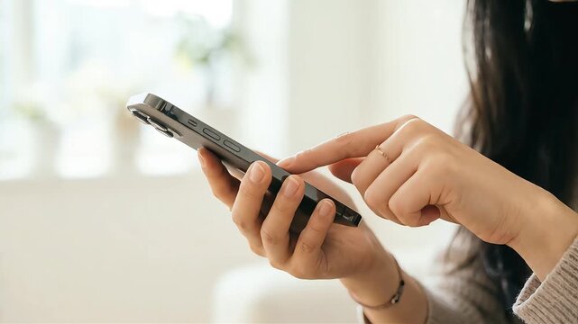 スマートフォンを操作する女性の手元のクローズアップ