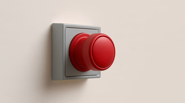 Red emergency button mounted on beige wall