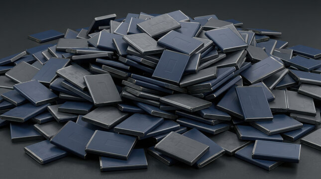 A large messy pile of dark blue and grey rectangular electronic components on a generated using ai