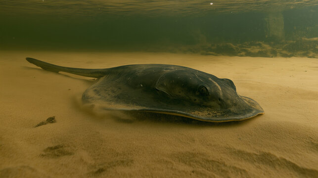 Stingray resting on sandy bottom underwater