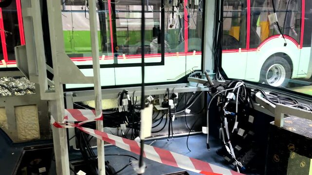 Bus manufacturing workshop. BKM HOLDING Plant for production of trams, EV buses, trolleybuses. Modern urban electric transport. EV puplic transport manufacturing factory. Belarus, Minsk, Aug 8, 2026