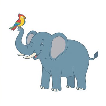 Cute cartoon elephant with parrot on trunk