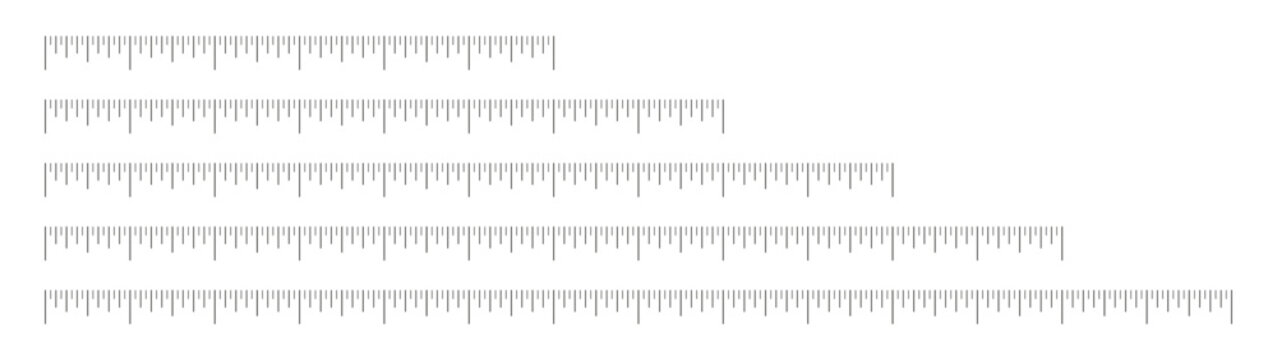 Measuring simple black chart 6, 8, 10, 12, 14 inches flat layouts. Ruler scales six, eight, ten, twelve, fourteen mockups. Sewing tool simple icons set. Length measurement math, distance, height.