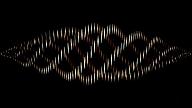 Golden glowing audio waveform pulsating on a dark black background in a seamless loop animation
