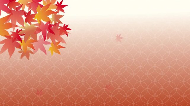 Japanese autumn background looping animation with swaying and falling red maple leaves on orange pattern background