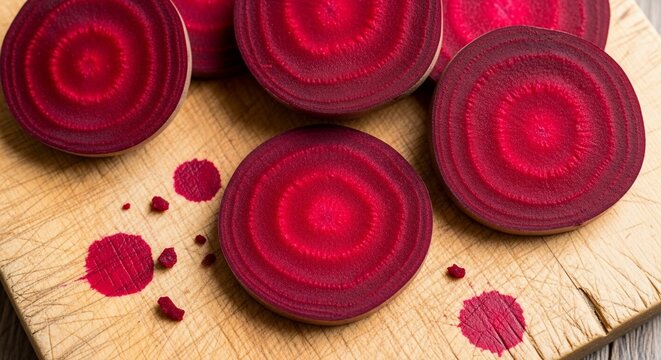 Fresh Raw Beetroot Slices on Wooden Cutting Board