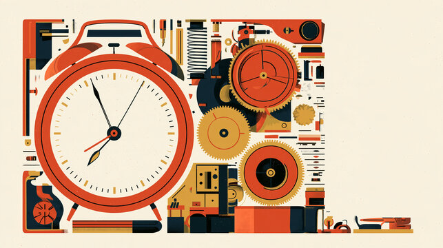Vintage alarm clock with mechanical gears and industrial components