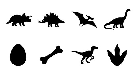 Dinosaur Icons Set: Prehistoric Creatures, Fossil Elements, Vector Graphics for Kids © Taha