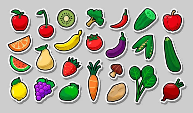 Fruits and Vegetables Sticker Collection Set