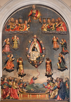 Lucca - The carved polychrome renaissance relief of Assumption in the church Basilica di San Frediano by  Matteo Civitali  (1436 &ndash;  1501).