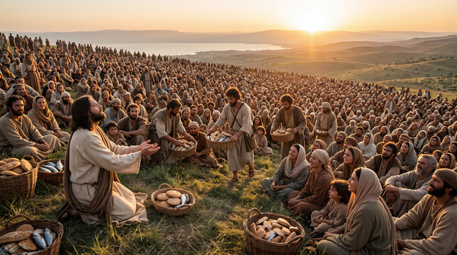 Jesus Feeding the Five Thousand With Five Loaves and Two Fish, Biblical Miracle From His Ministry
